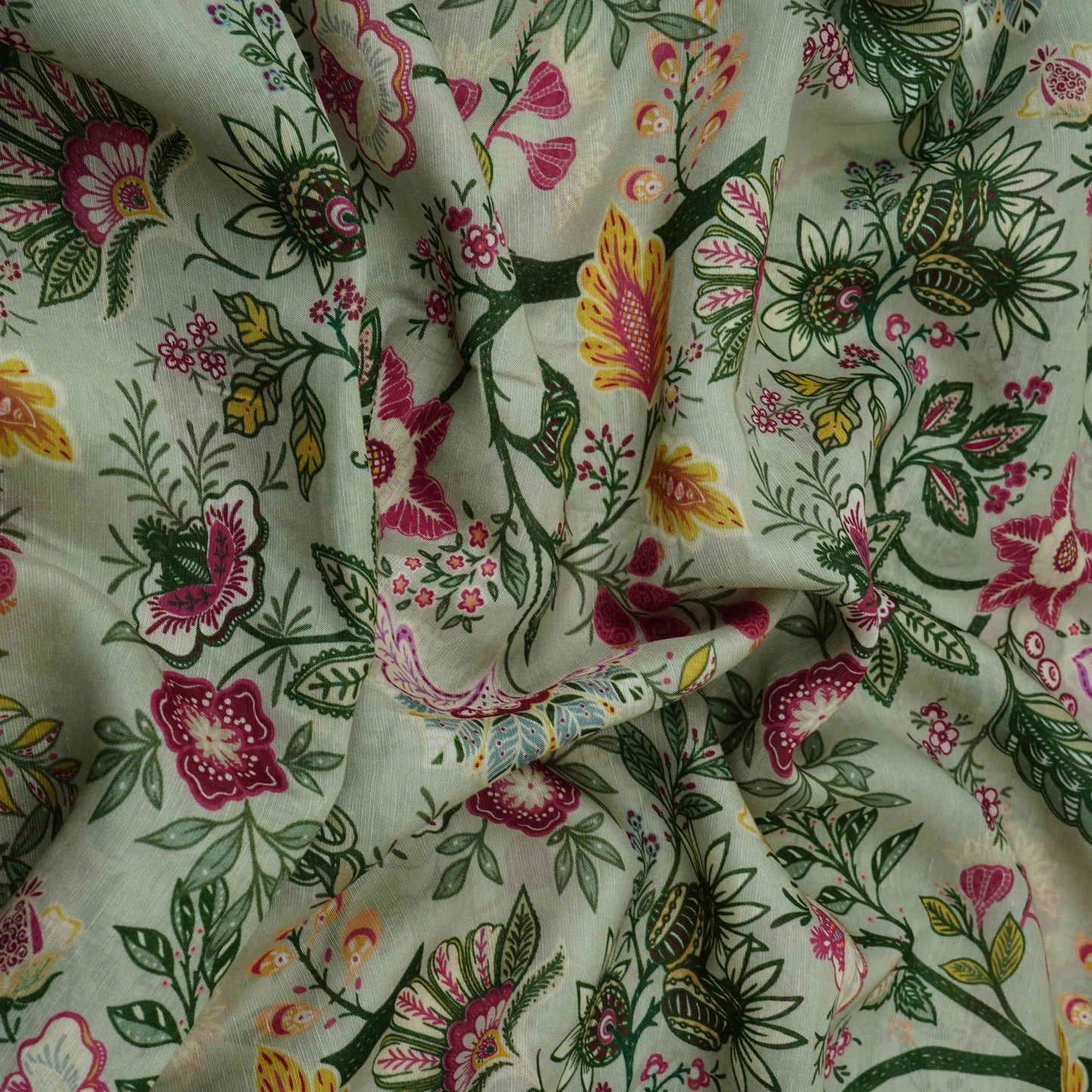 Pista Green Multicolor Floral Print Linen Fabric GTS-32026
