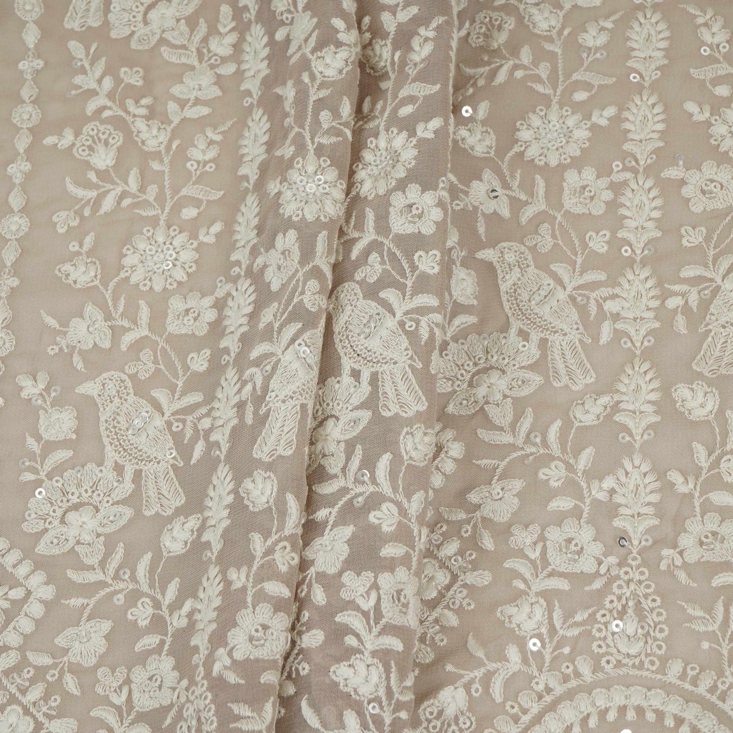 Dark Peach Parsi Gara Embroidery Georgette Fabric DR-32379