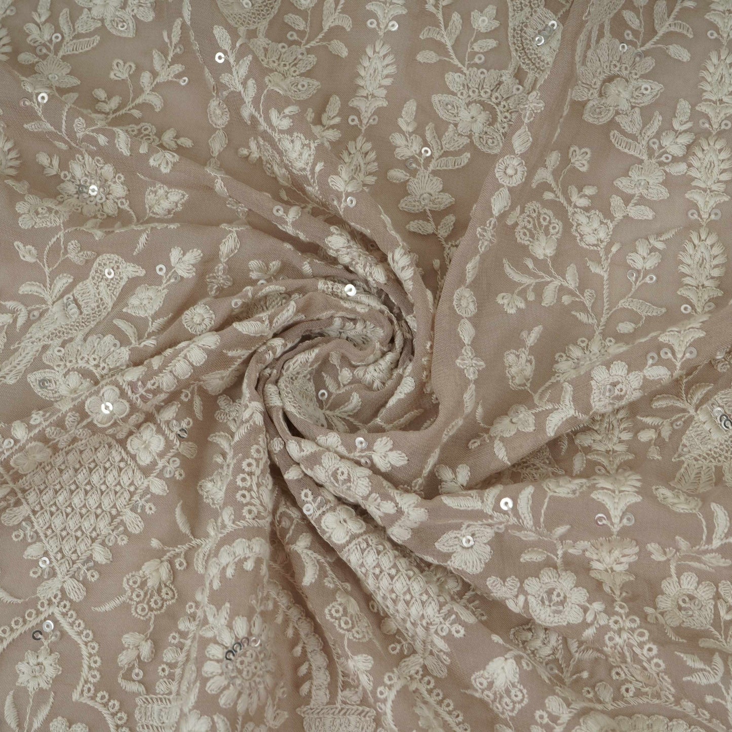 Dark Peach Parsi Gara Embroidery Georgette Fabric DR-32379