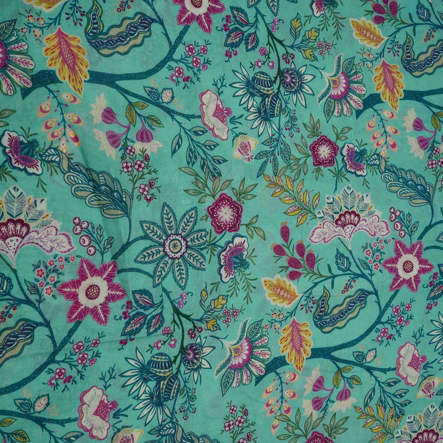Sky Blue Multicolor Floral Print Linen Fabric GTS-32029