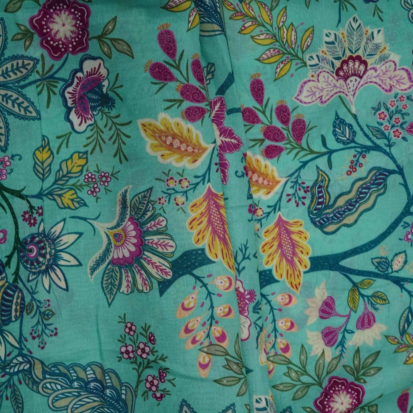 Sky Blue Multicolor Floral Print Linen Fabric GTS-32029
