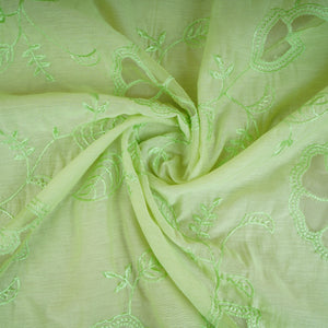 Sage Green Floral Embroidery Mul Chanderi Fabric DC-30517 - TradeUNO
