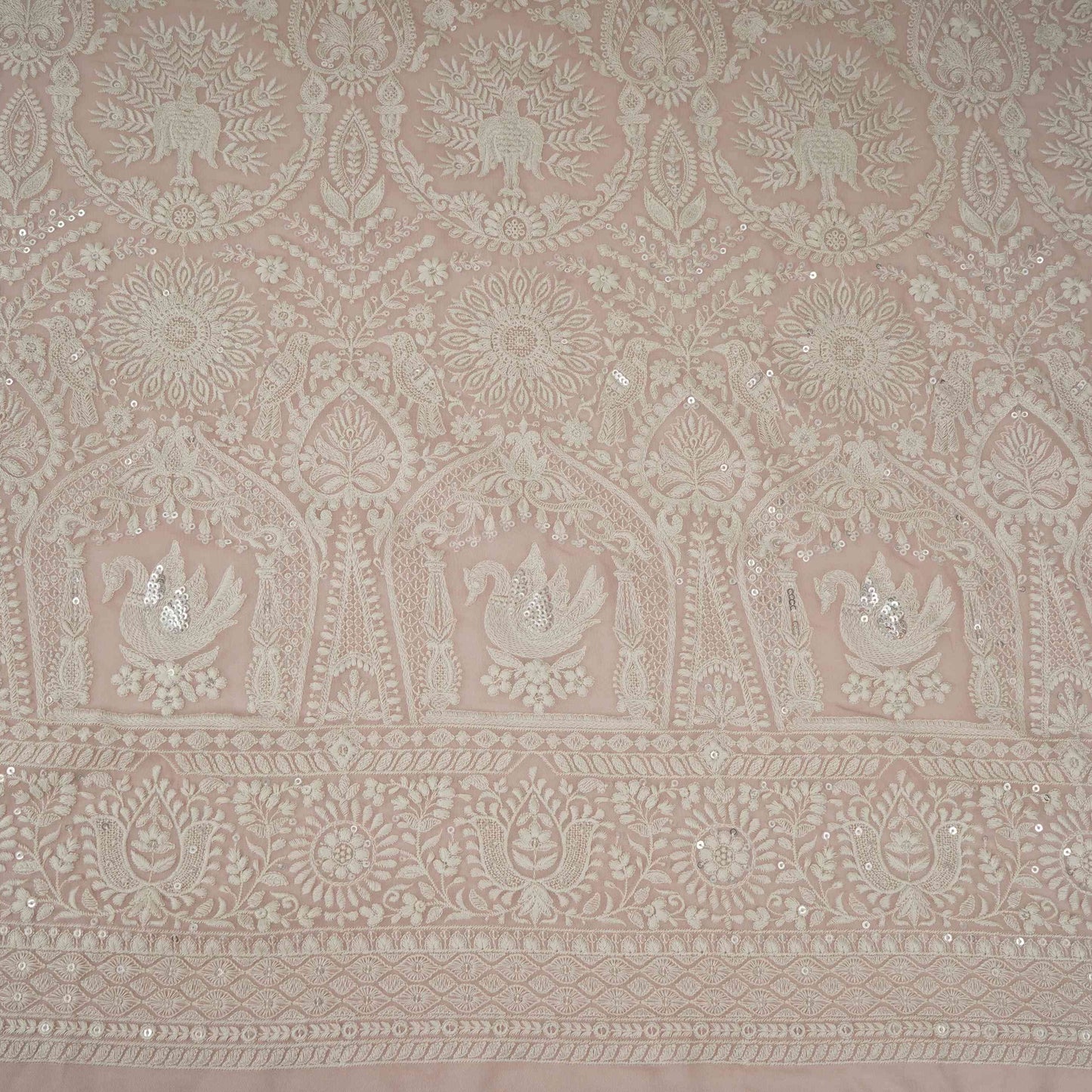Peach Parsi Gara Embroidery Georgette Fabric DR-32378