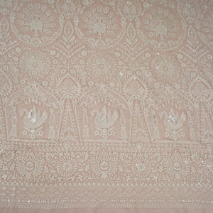 Peach Parsi Gara Embroidery Georgette Fabric DR-32378 - TradeUNO