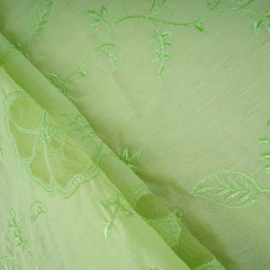 Sage Green Floral Embroidery Mul Chanderi Fabric DC-30517 - TradeUNO