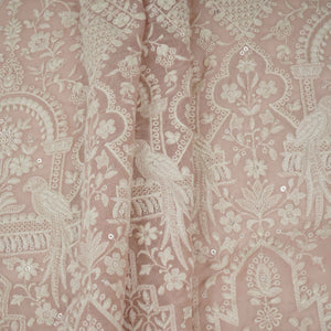 Peach Parsi Gara Embroidery Georgette Fabric DR-32378 - TradeUNO