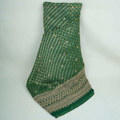 Green Bandhani Jacquard Cutdana Embroidery Russian Silk Fabric TF-32344