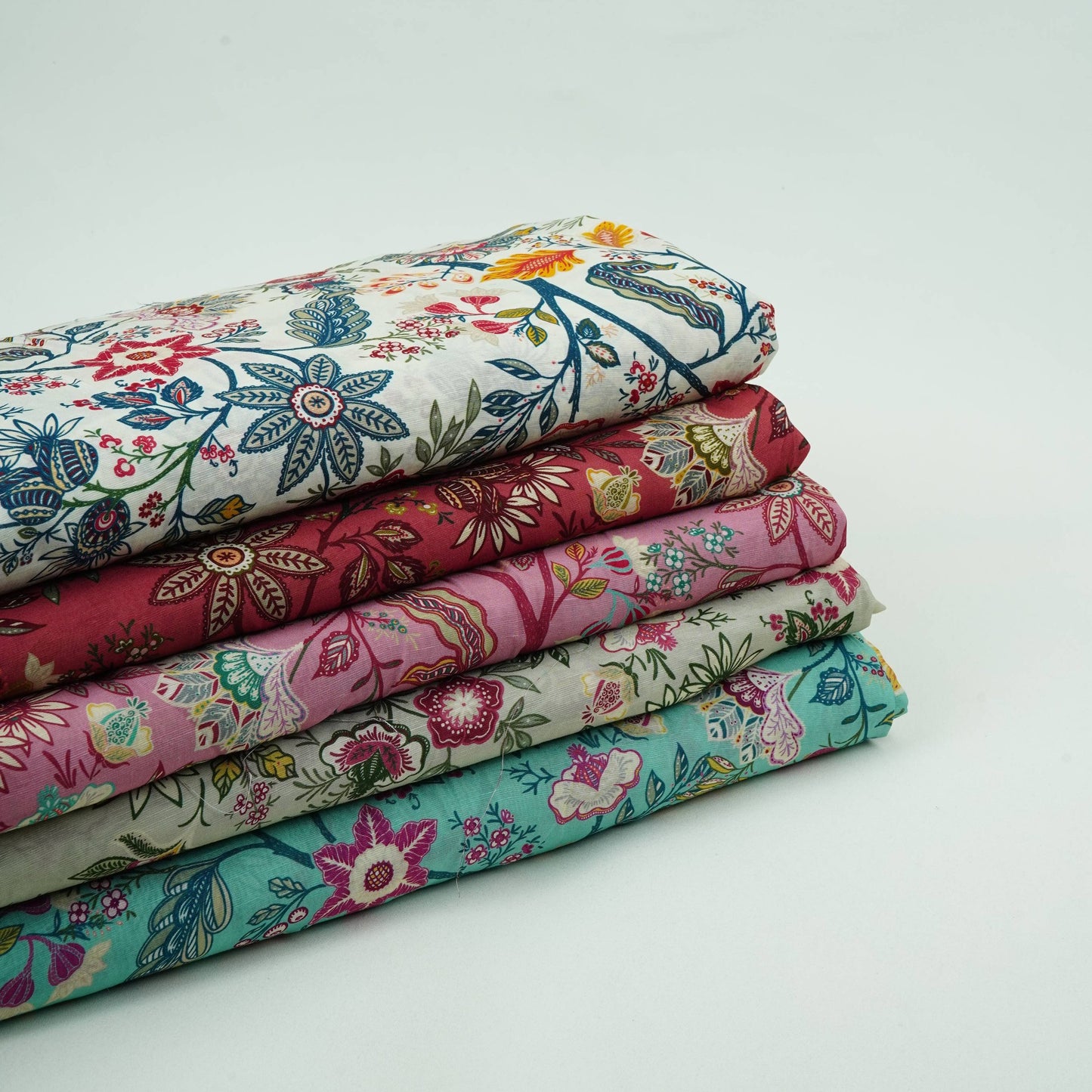 Off White Multicolor Floral Print Linen Fabric GTS-32025