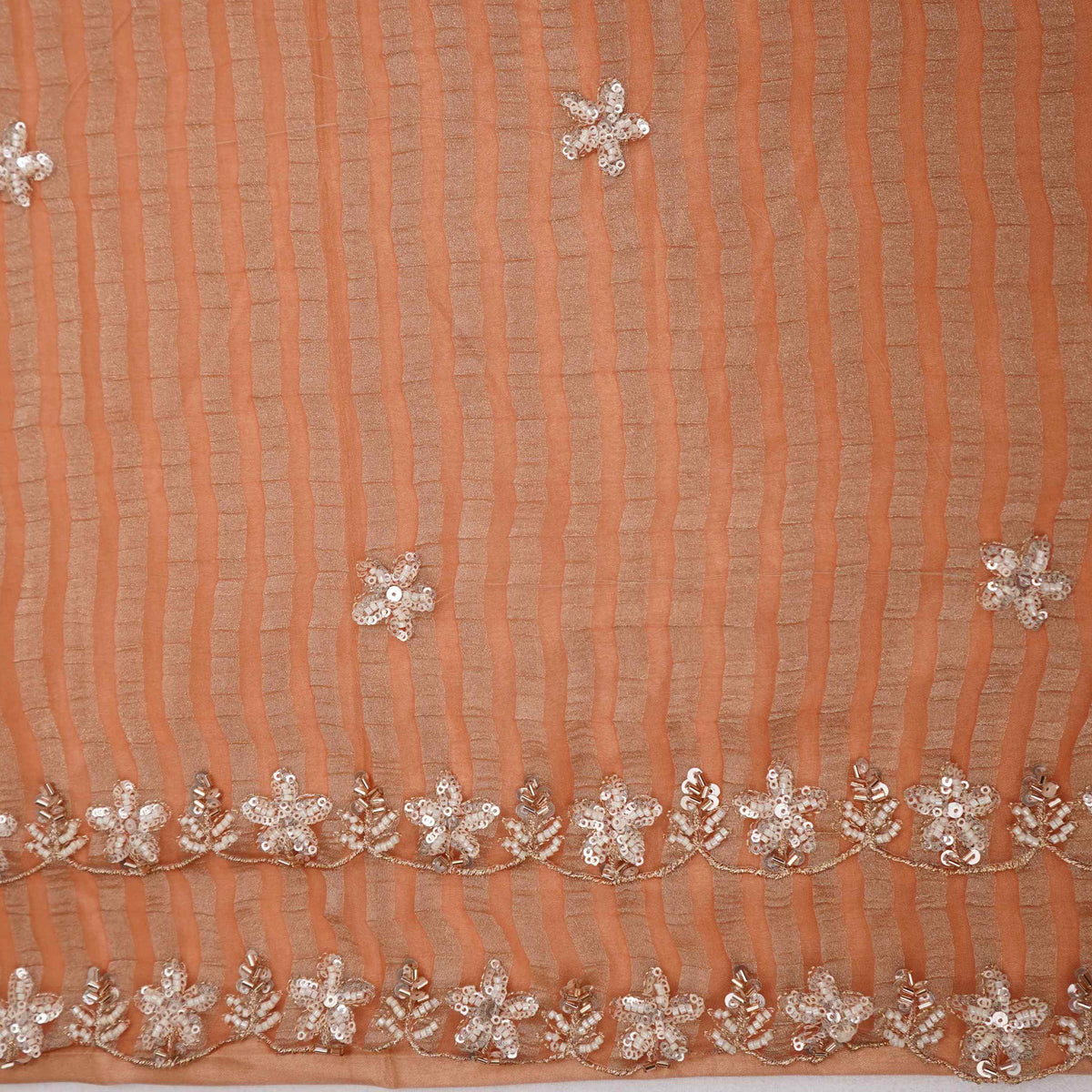 Peach Floral Buti Embroidery with Stripes Fendi Tissue Fabric GT-35277