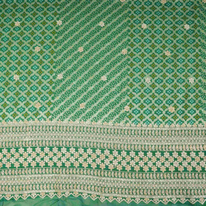 Green Bandhani Jacquard Cutdana Embroidery Russian Silk Fabric TF-32344 - TradeUNO