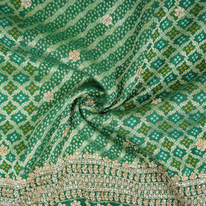 Green Bandhani Jacquard Cutdana Embroidery Russian Silk Fabric TF-32344 - TradeUNO