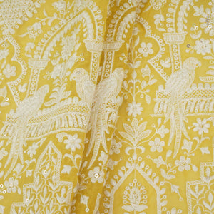 Yellow Parsi Gara Embroidery Georgette Fabric DR-32377 - TradeUNO