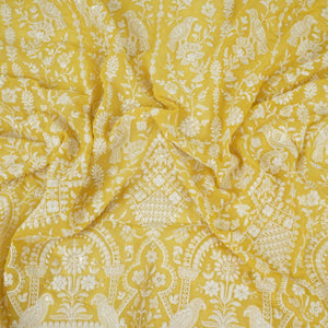 Yellow Parsi Gara Embroidery Georgette Fabric DR-32377 - TradeUNO