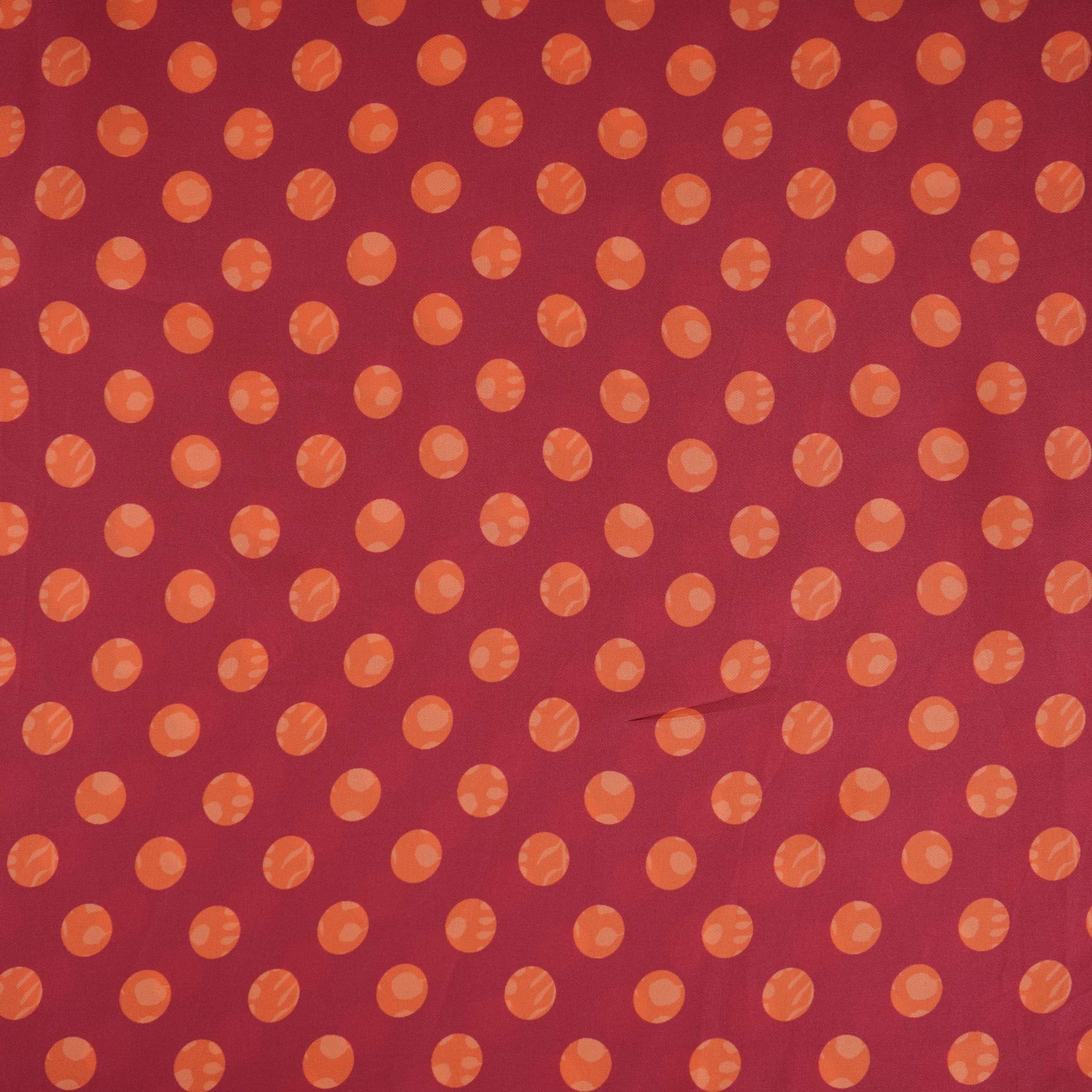 Pink & Orange Polka Dot Twill Satin Fabric VP-32437 - TradeUNO