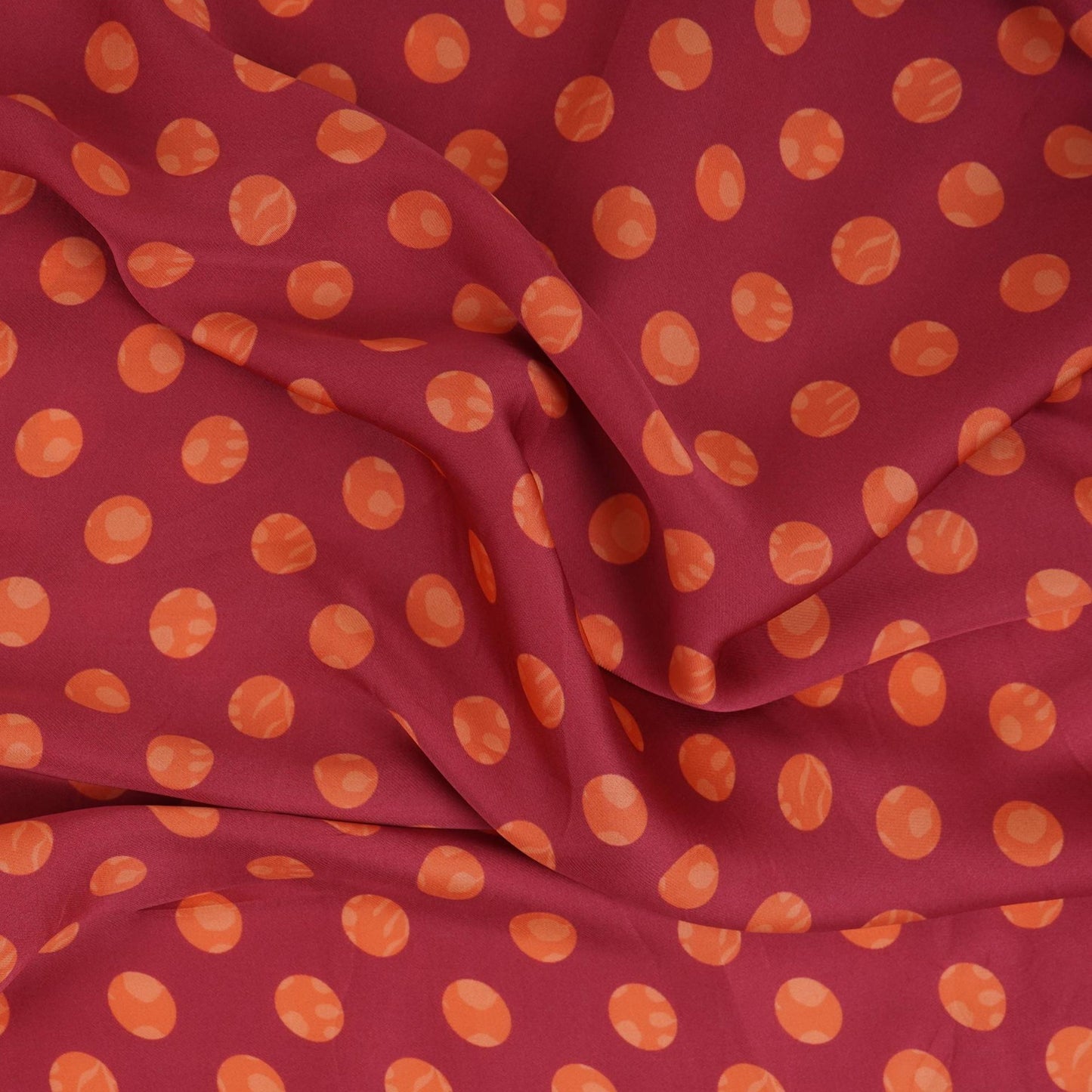 Pink & Orange Polka Dot Twill Satin Fabric VP-32437