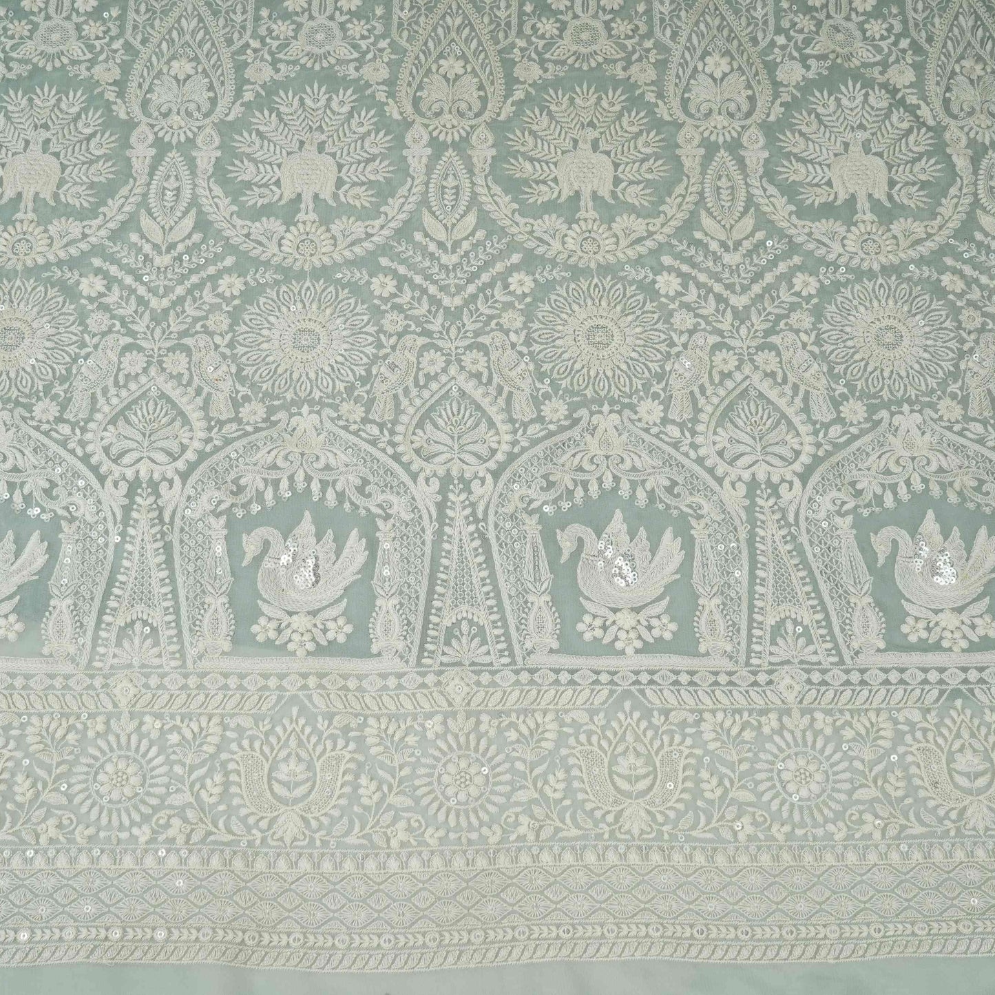 Light Grey Parsi Gara Embroidery Georgette Fabric DR-32376