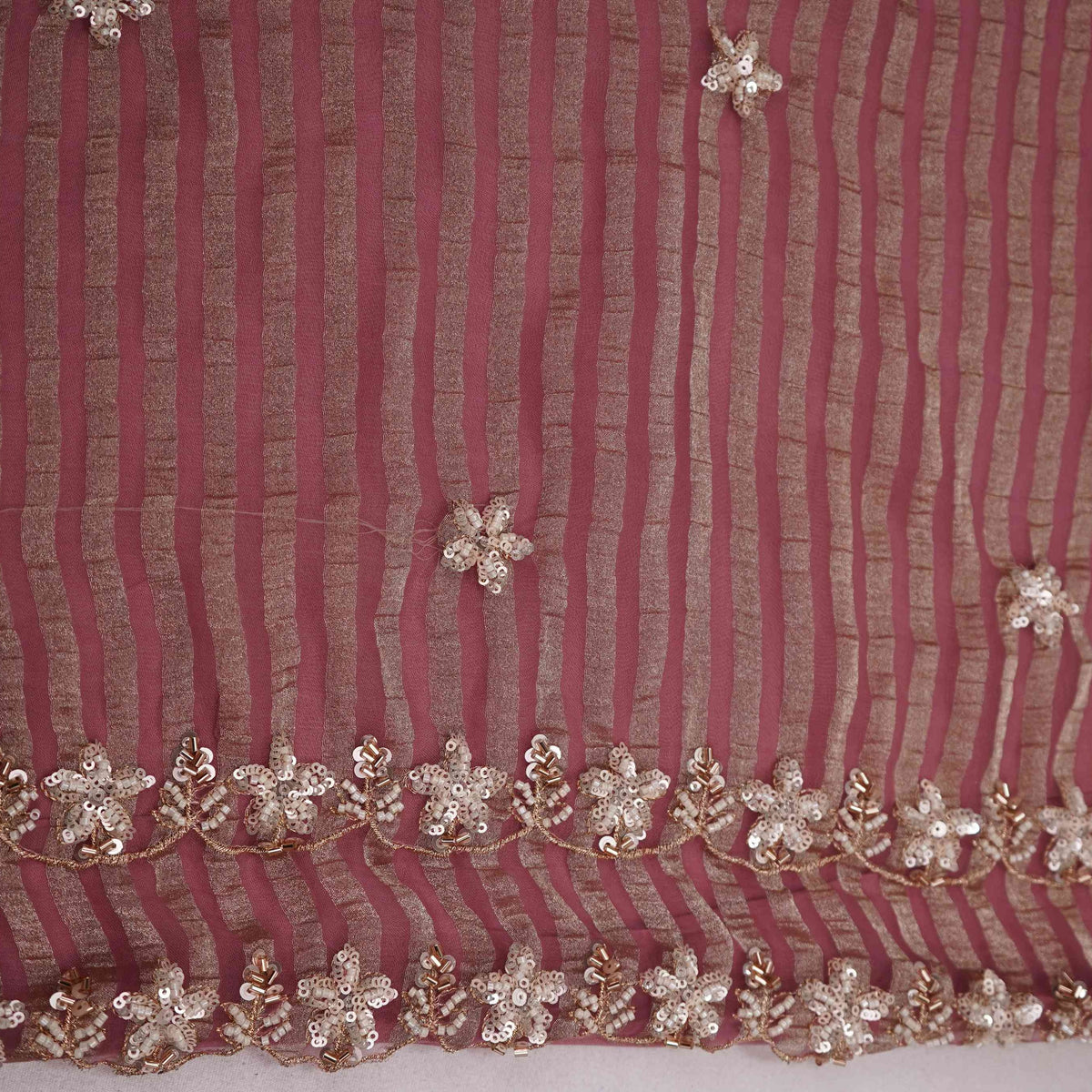 Purple Floral Buti Embroidery with Stripes Fendi Tissue Fabric GT-35275