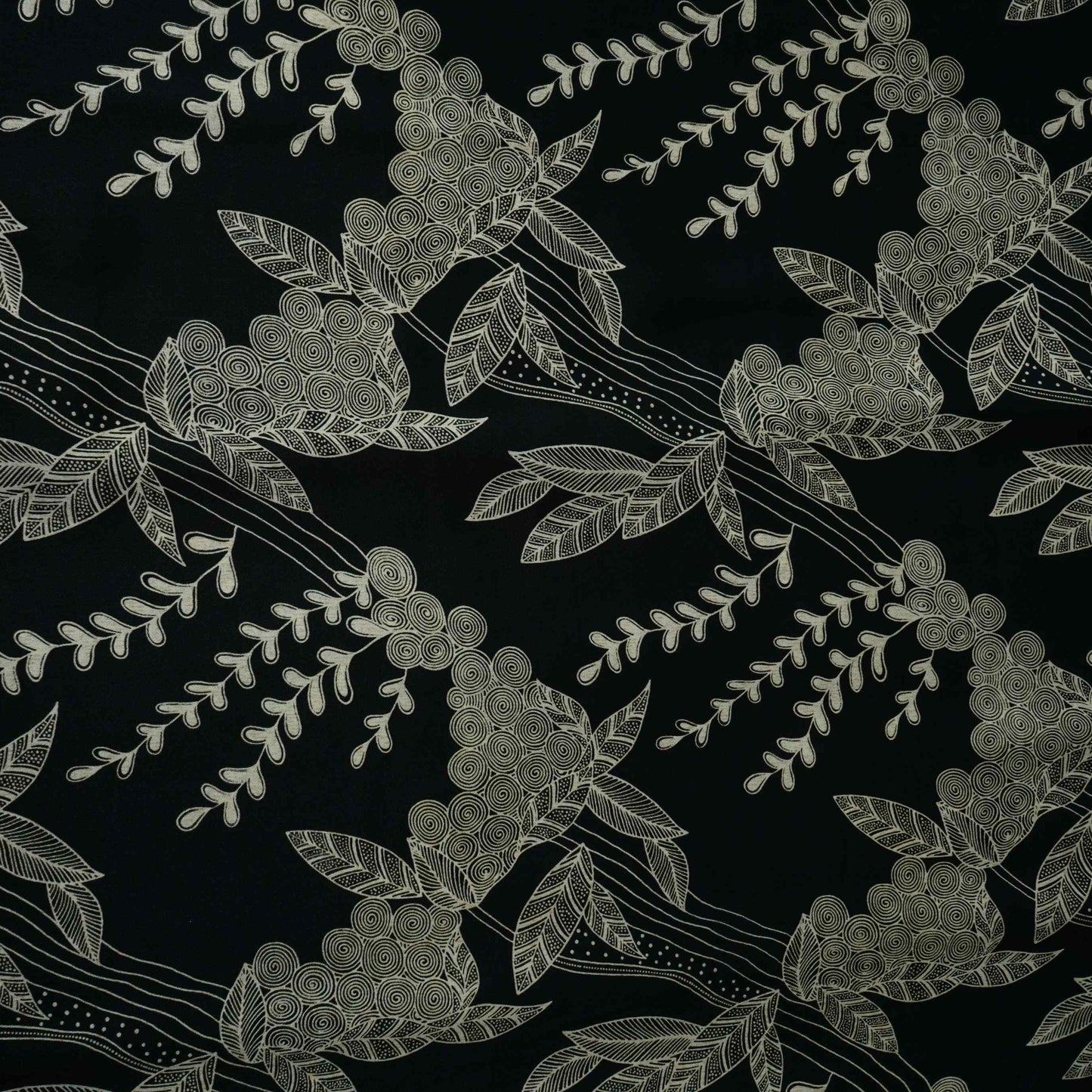 Black with Cream floral print Modal Satin Fabric VP-31995