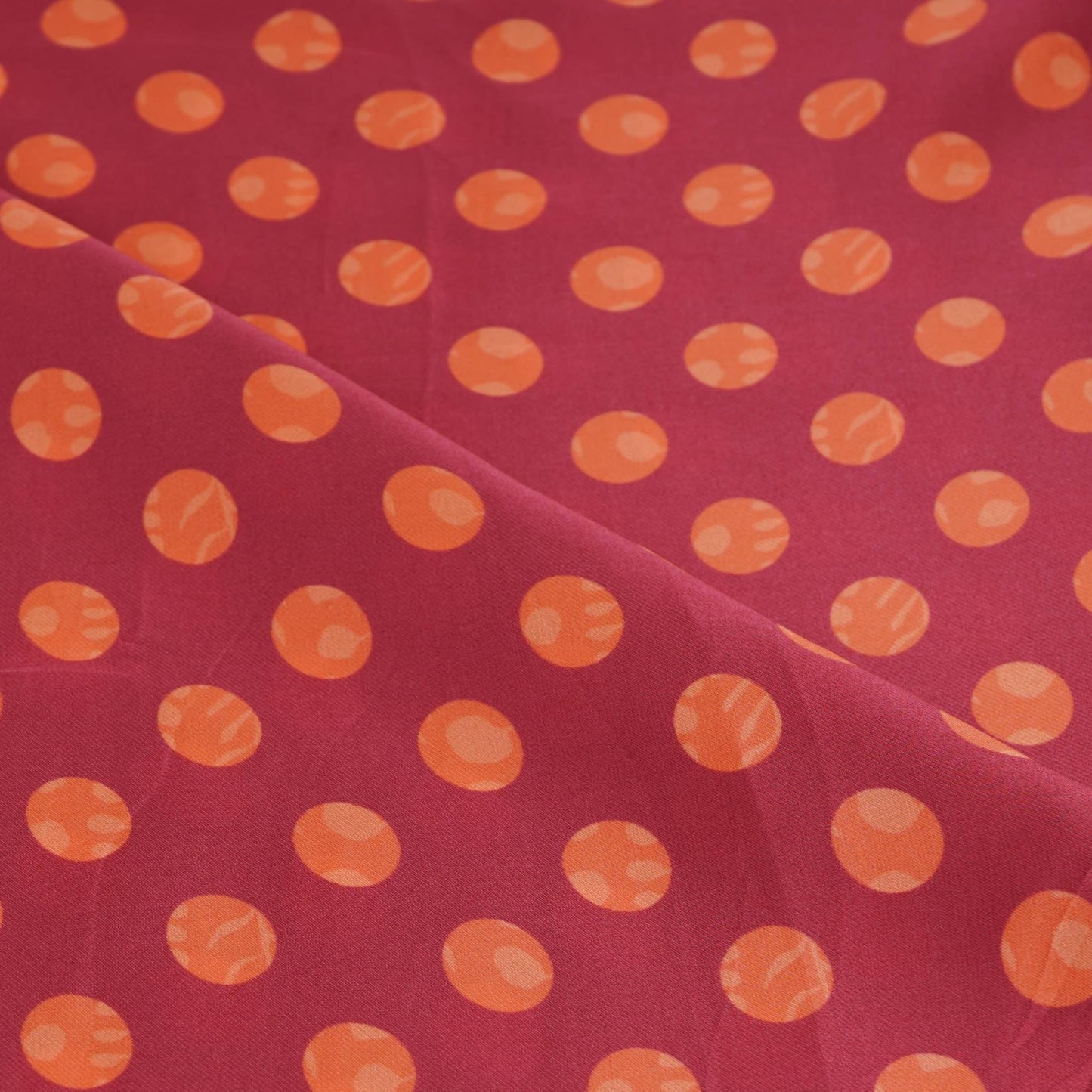 Pink & Orange Polka Dot Twill Satin Fabric VP-32437