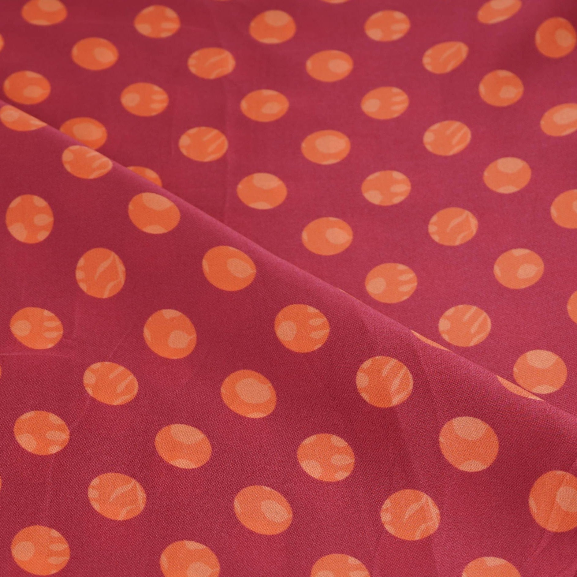 Pink & Orange Polka Dot Twill Satin Fabric VP-32437 - TradeUNO