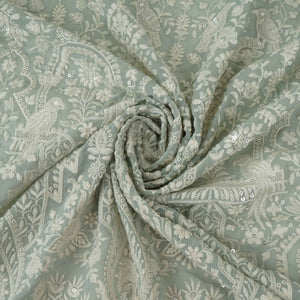 Light Grey Parsi Gara Embroidery Georgette Fabric DR-32376 - TradeUNO