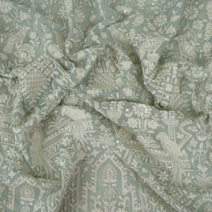 Light Grey Parsi Gara Embroidery Georgette Fabric DR-32376 - TradeUNO