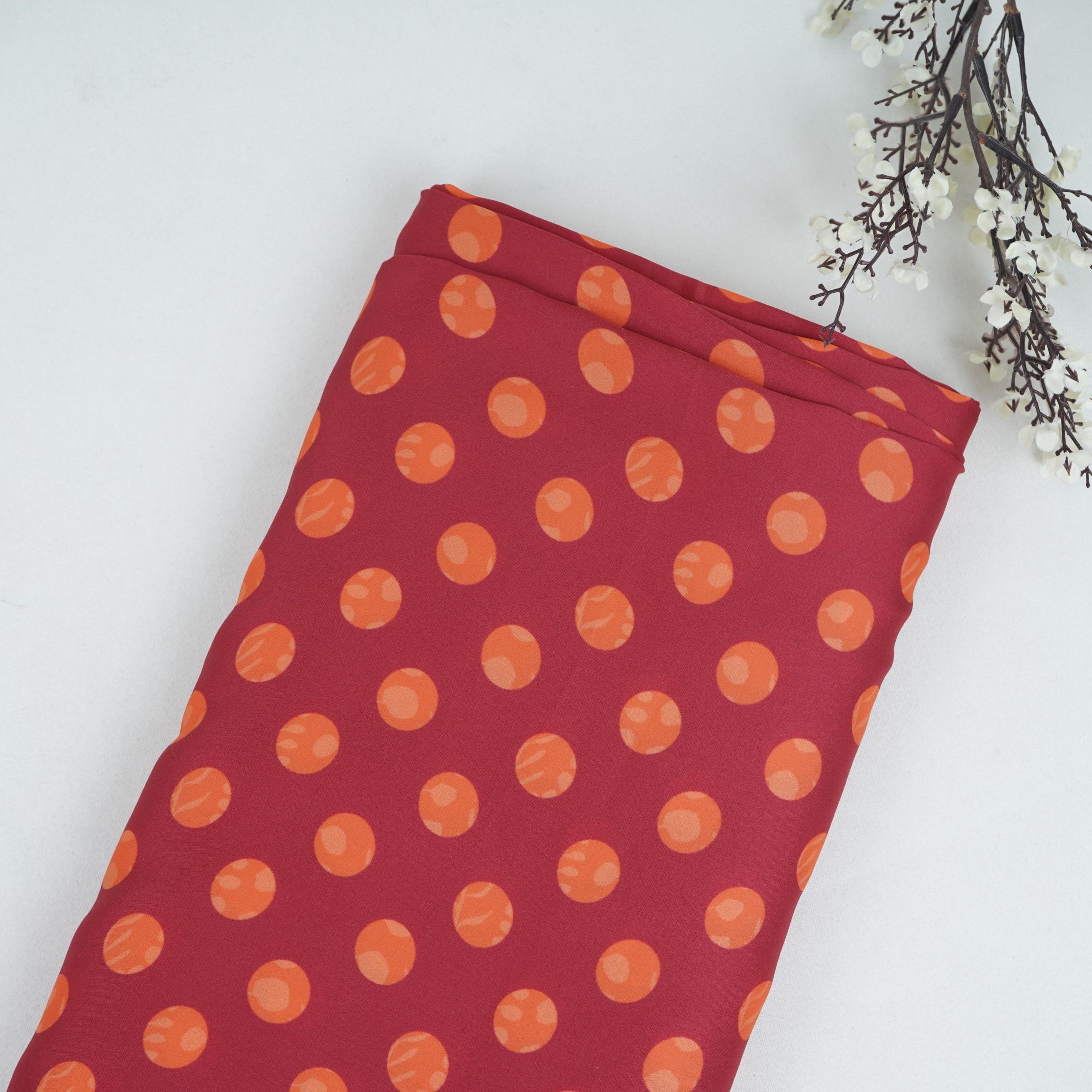 Pink & Orange Polka Dot Twill Satin Fabric VP-32437 - TradeUNO