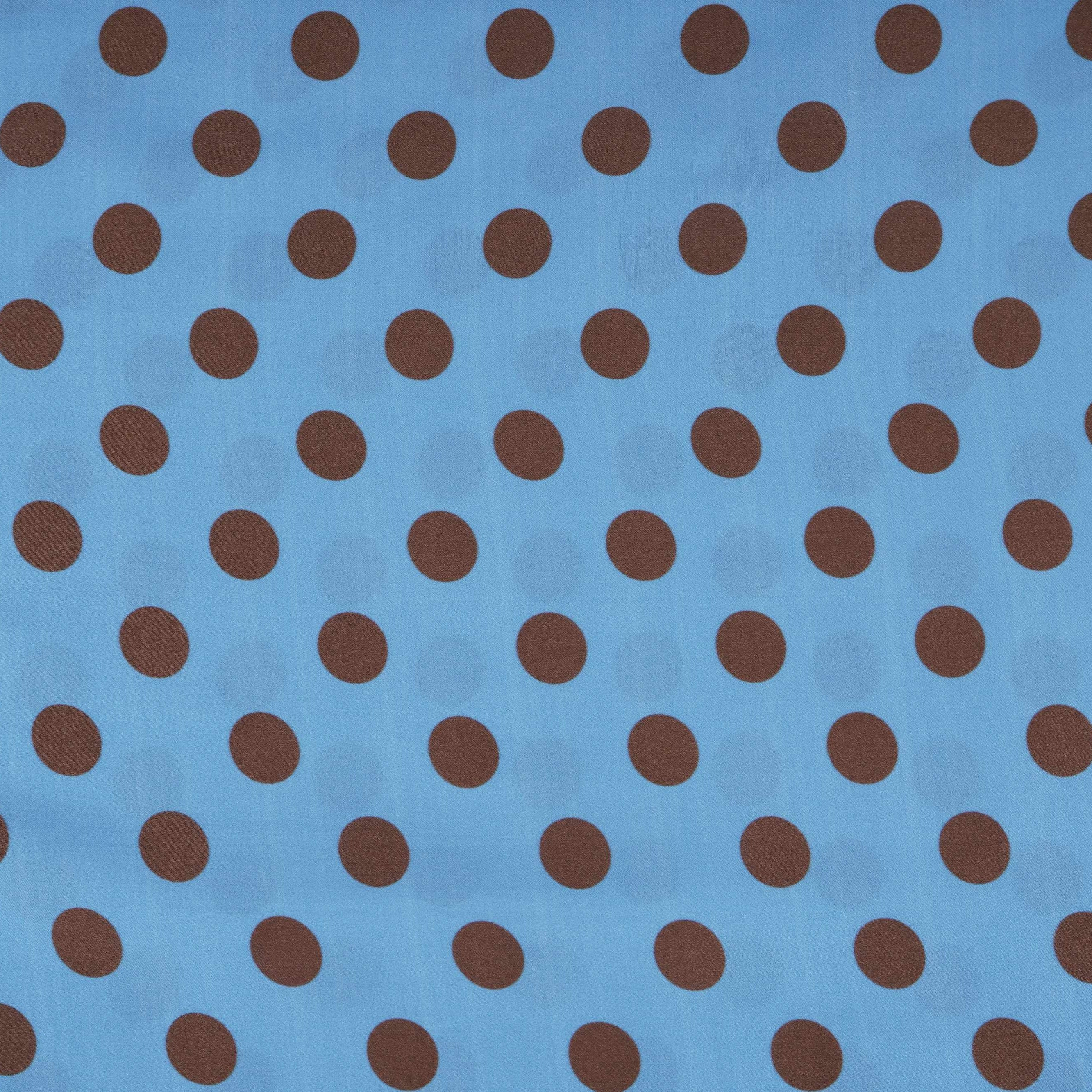 Blue & Brown Polka Dot Twill Satin Fabric VP-32444 - TradeUNO