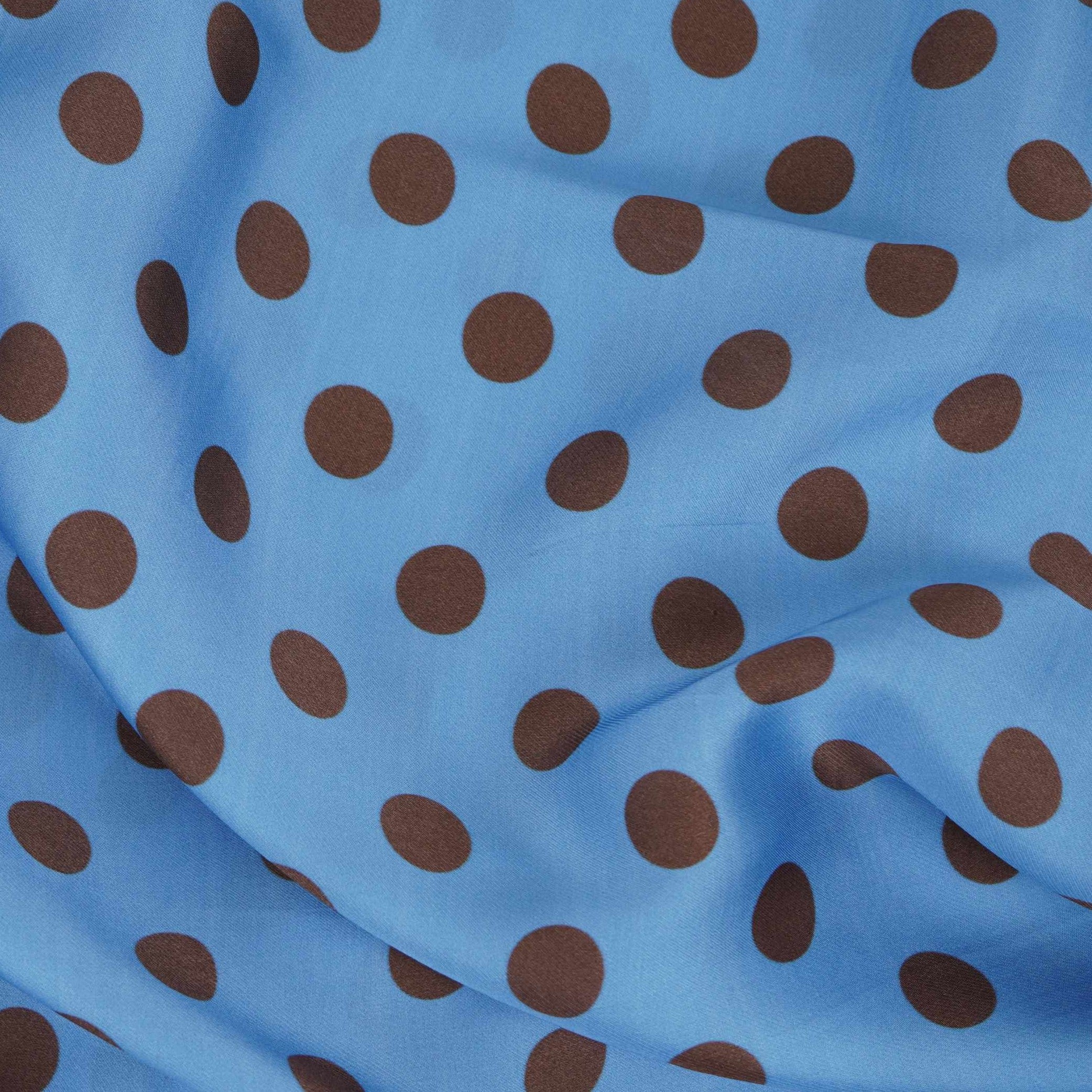 Blue & Brown Polka Dot Twill Satin Fabric VP-32444 - TradeUNO