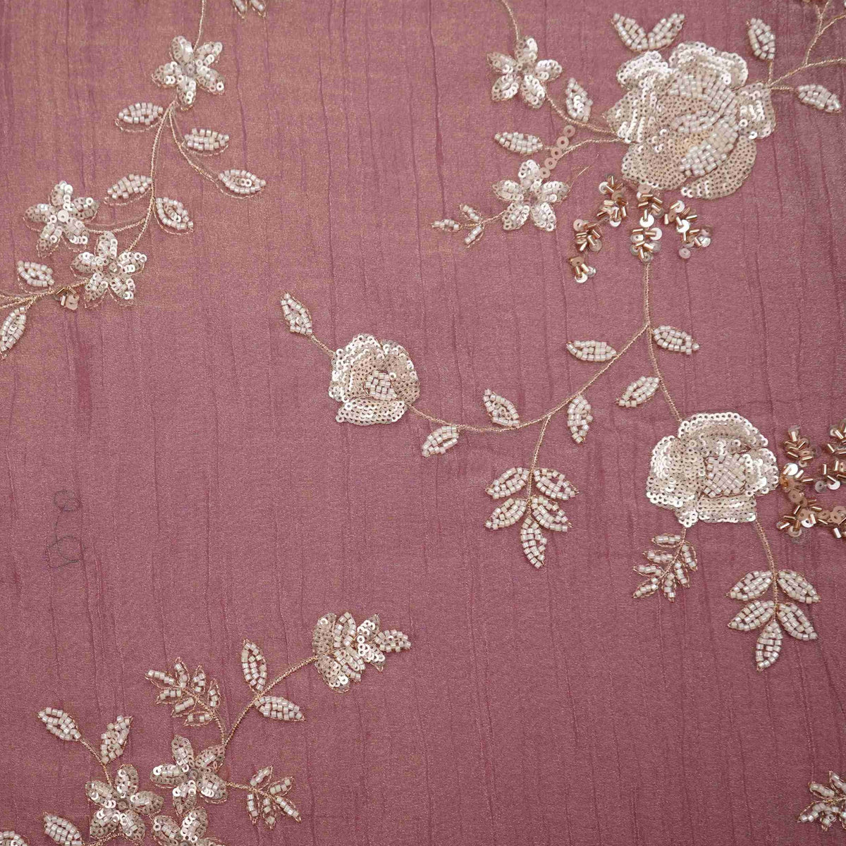 Purple Floral Cutdana Embroidery Fendi Tissue Fabric GT-35271