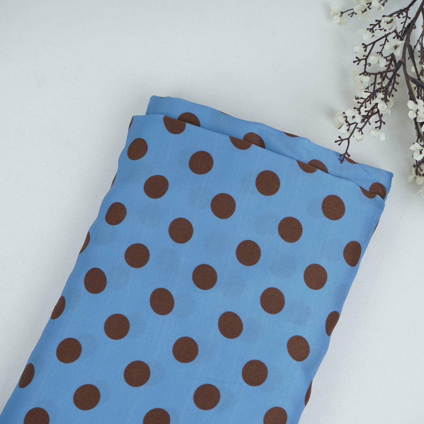Blue & Brown Polka Dot Twill Satin Fabric VP-32444