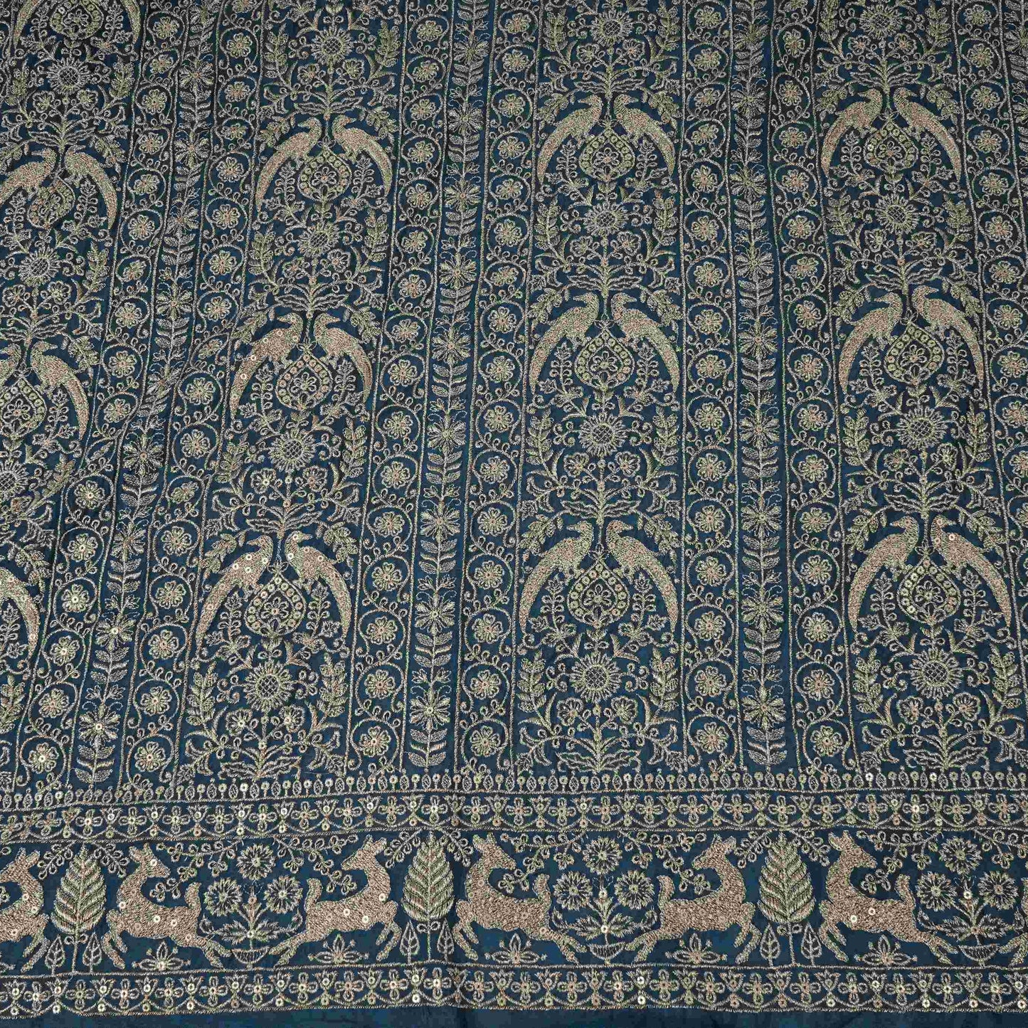 Blue Heavy Zari Sequins Embroidery Chinon Fabric DR-32399