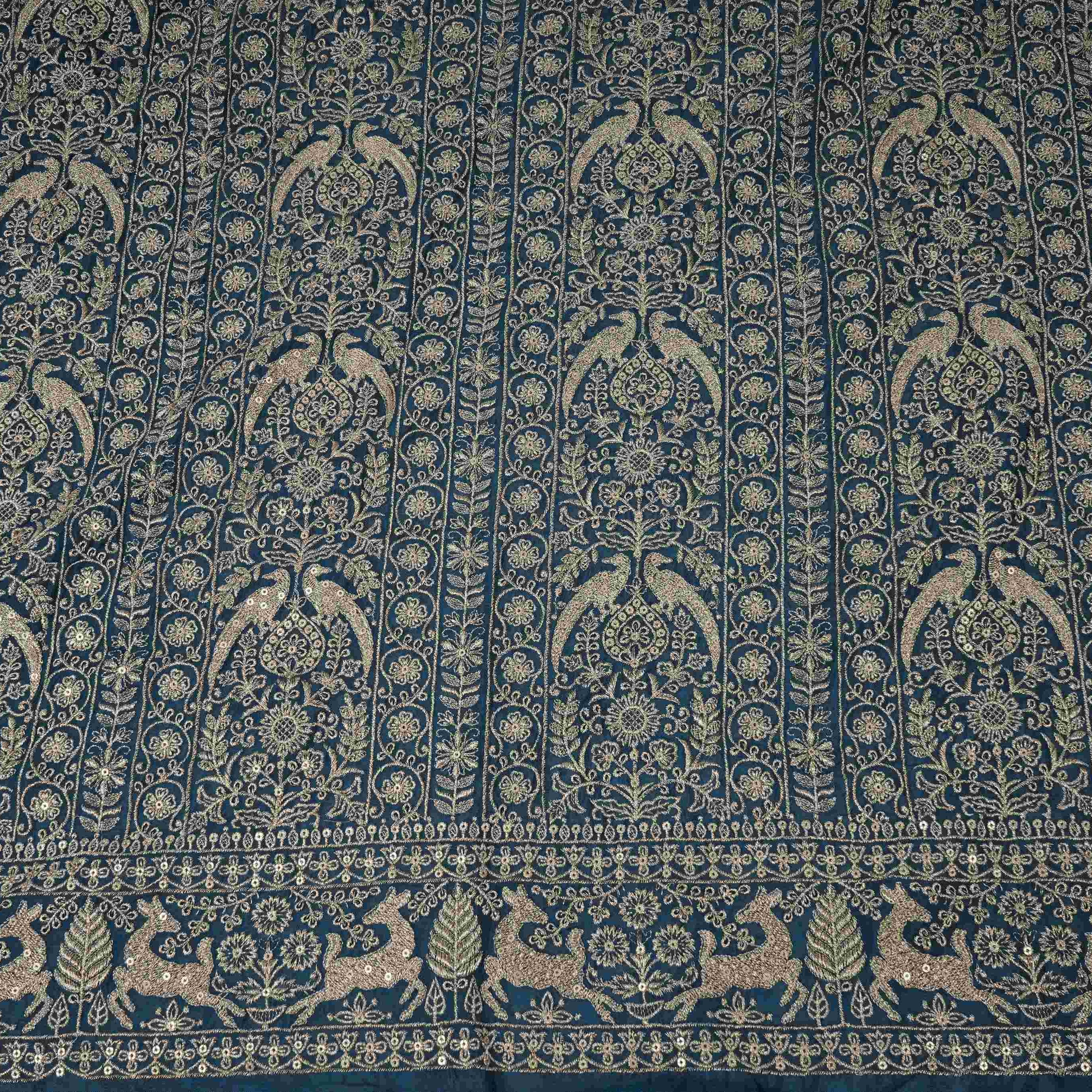Blue Heavy Zari Sequins Embroidery Chinon Fabric DR-32399 - TradeUNO