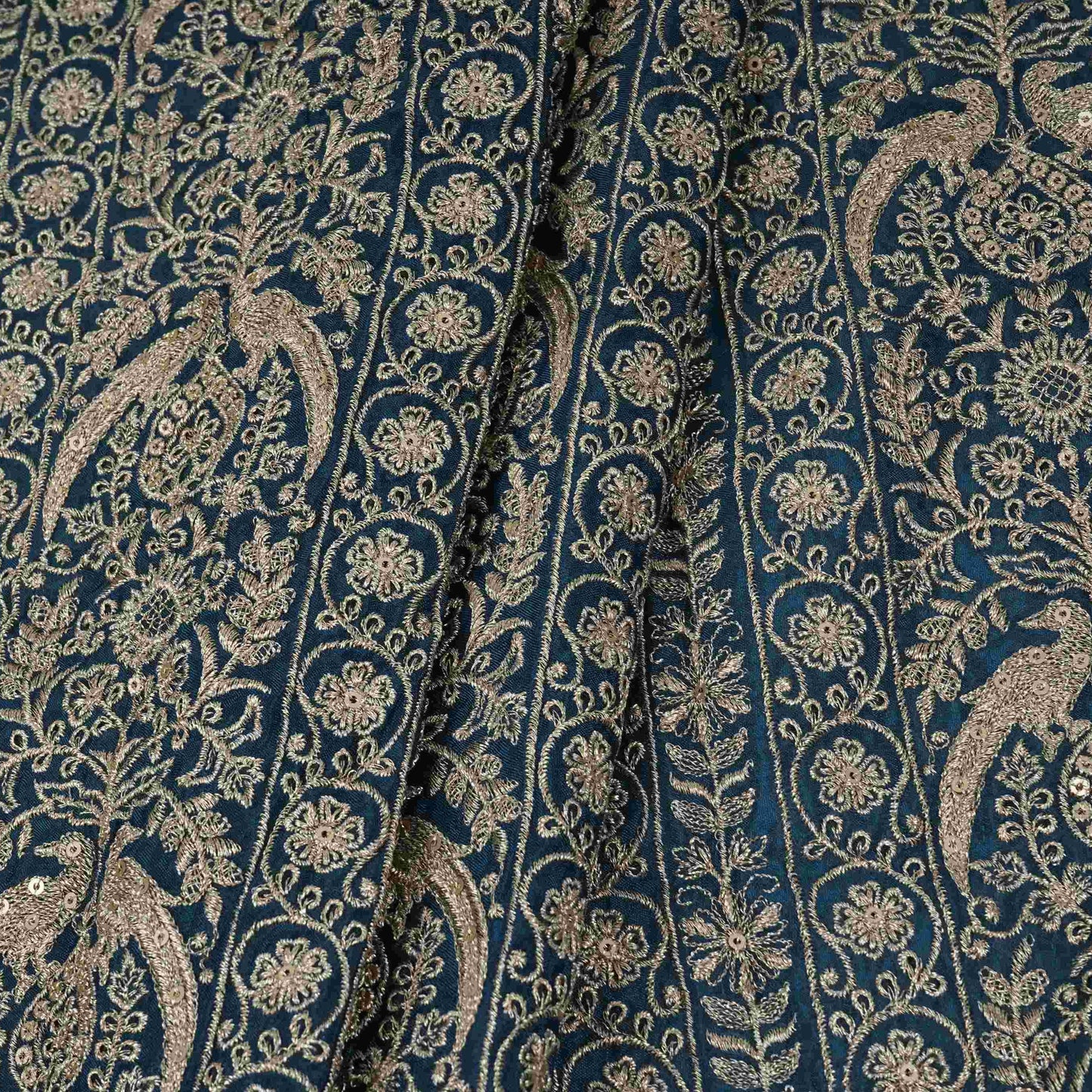 Blue Heavy Zari Sequins Embroidery Chinon Fabric DR-32399