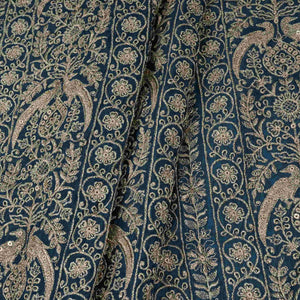 Blue Heavy Zari Sequins Embroidery Chinon Fabric DR-32399 - TradeUNO
