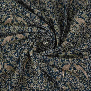Blue Heavy Zari Sequins Embroidery Chinon Fabric DR-32399 - TradeUNO