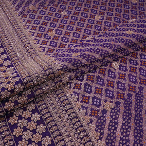 Purple Bandhani Jacquard Cutdana Embroidery Russian Silk Fabric TF-32343 - TradeUNO
