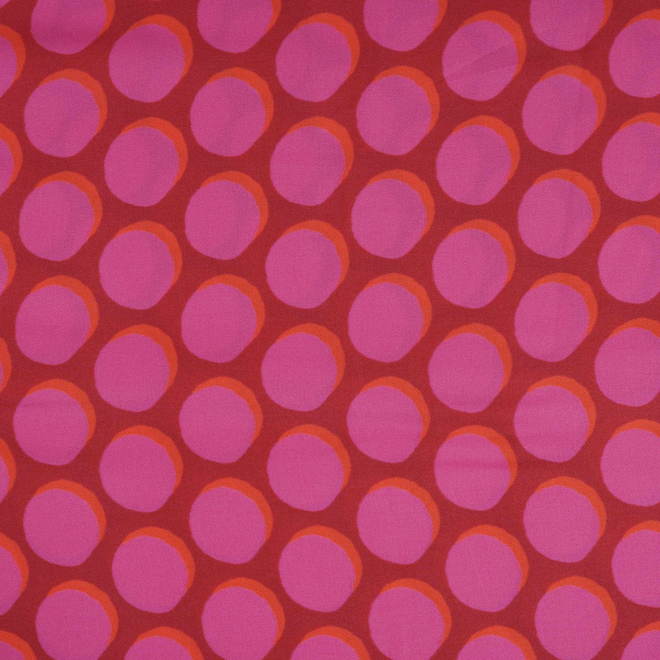 Blue & Peach Polka Dot Twill Satin Fabric VP-32443 - TradeUNO