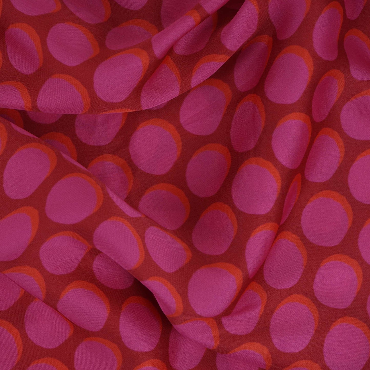 Blue & Peach Polka Dot Twill Satin Fabric VP-32443