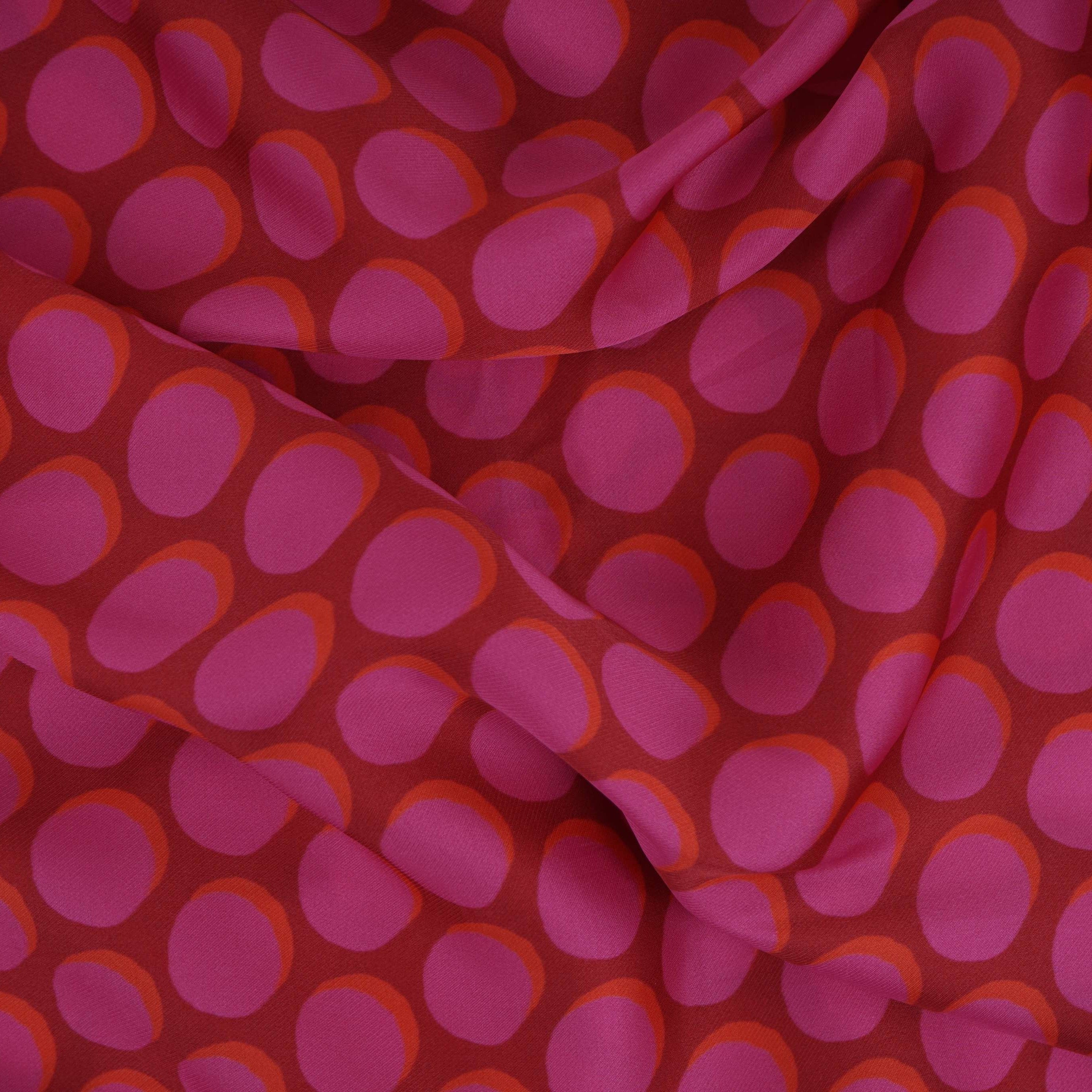 Maroon & Pink Polka Dot Twill Satin Fabric VP-32440 - TradeUNO