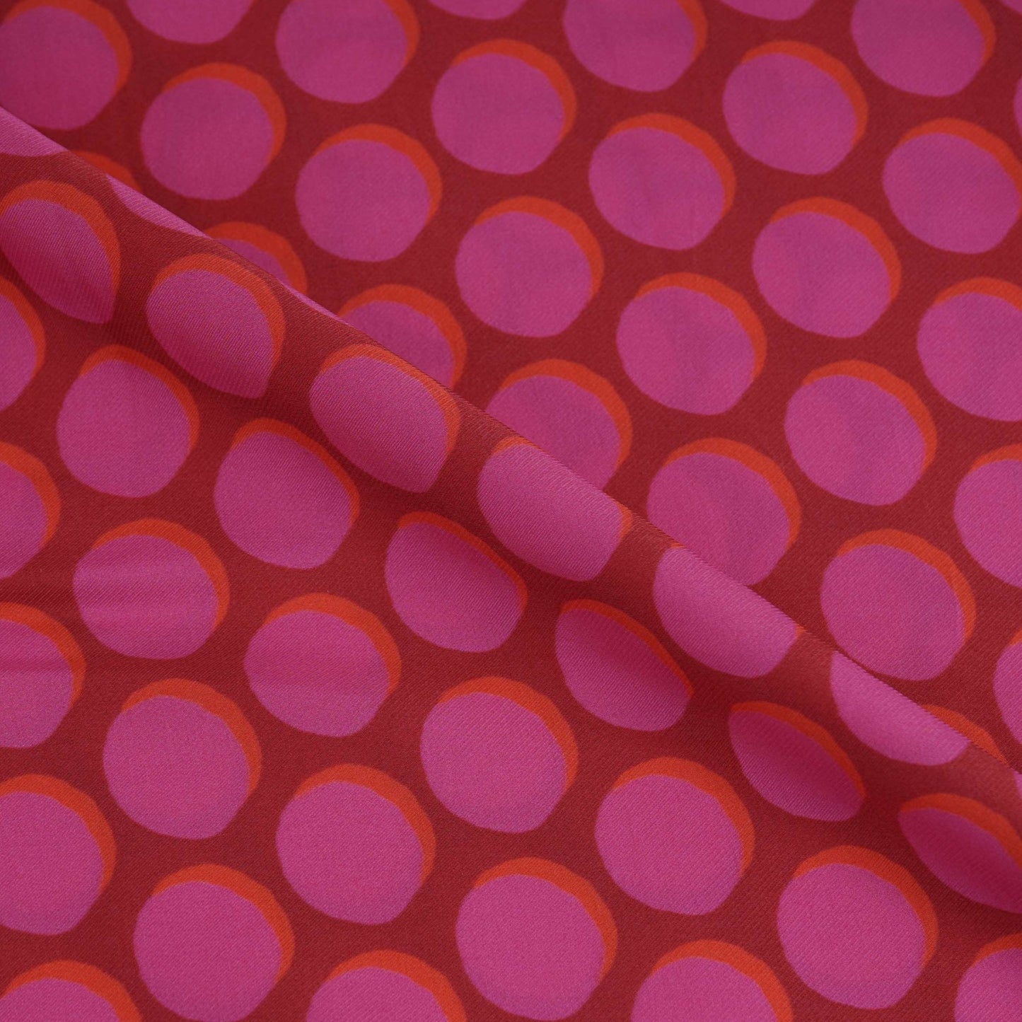 Blue & Peach Polka Dot Twill Satin Fabric VP-32443