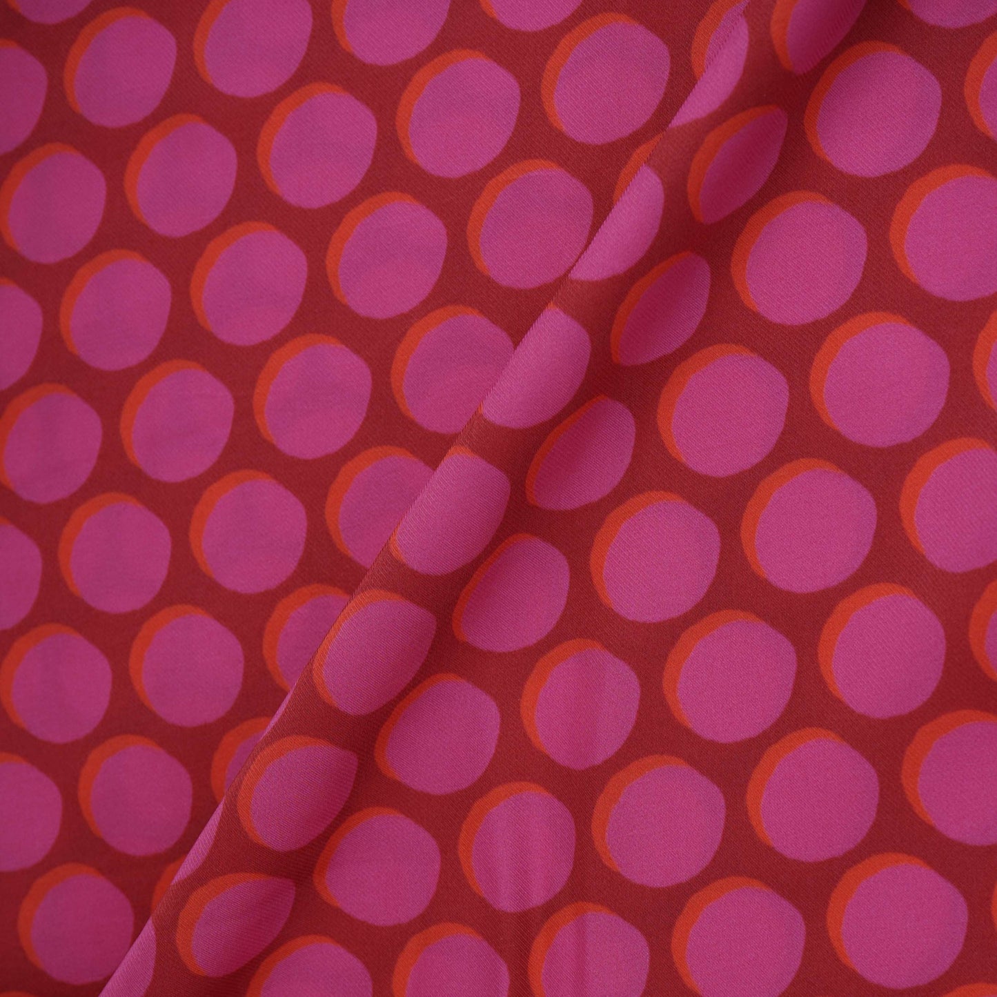 Maroon & Pink Polka Dot Twill Satin Fabric VP-32440