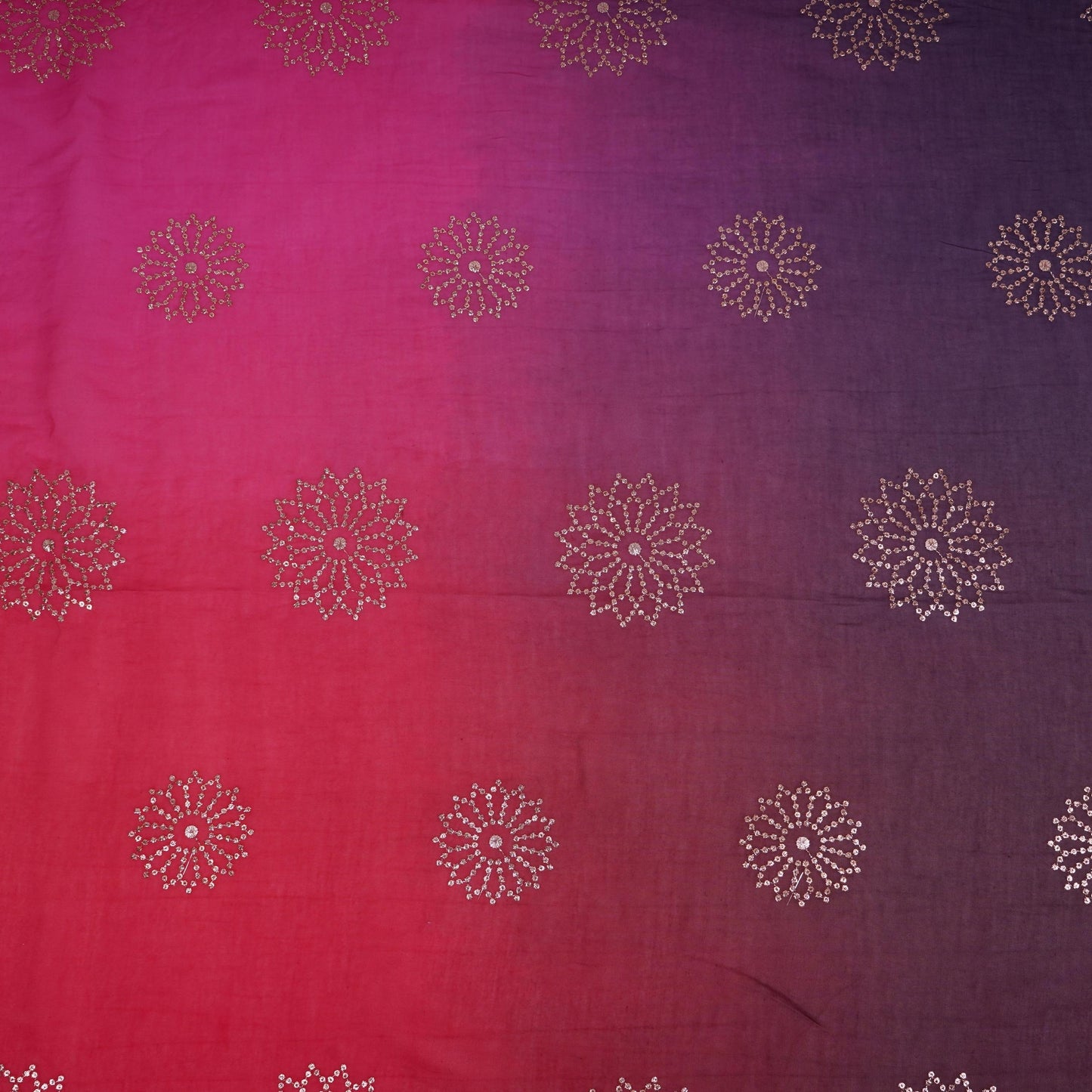 Red With Blue 4D Floral Sequins Embroidery Malai Chanderi Fabric VF-32314