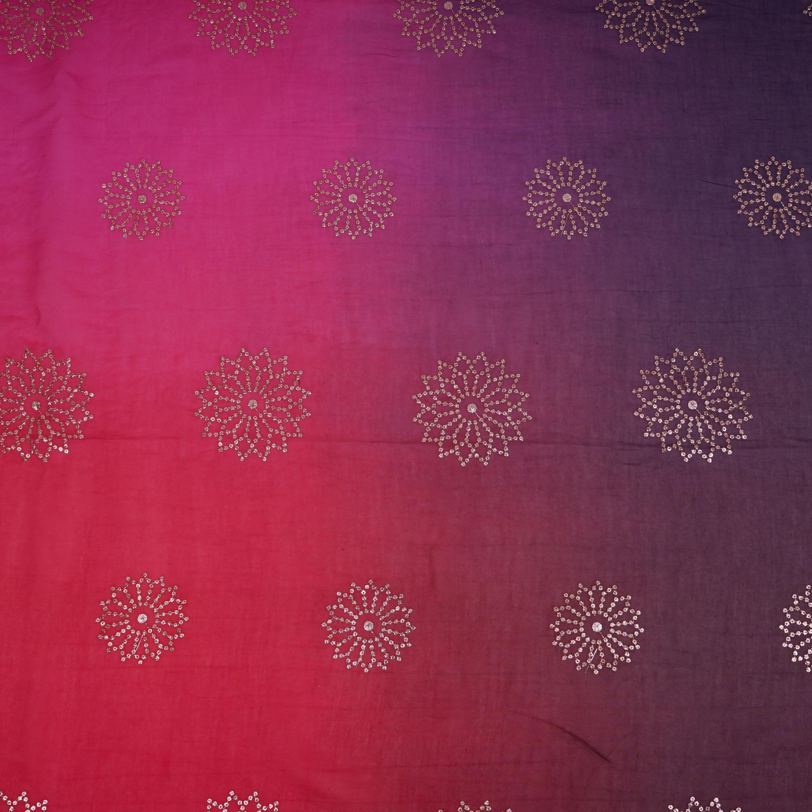 Red With Blue 4D Floral Sequins Embroidery Malai Chanderi Fabric VF-32314 - TradeUNO