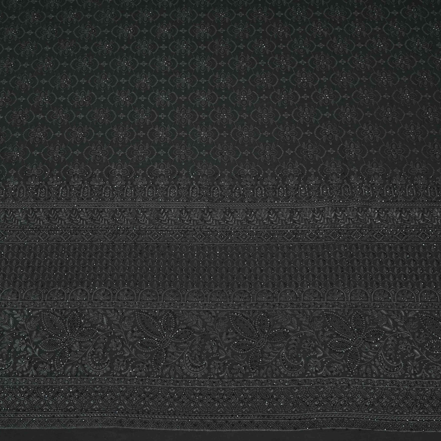 Black Chikankari Thread Embroidery Georgette Fabric DR-32408