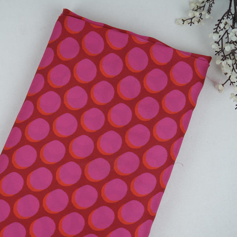 Maroon & Pink Polka Dot Twill Satin Fabric VP-32440