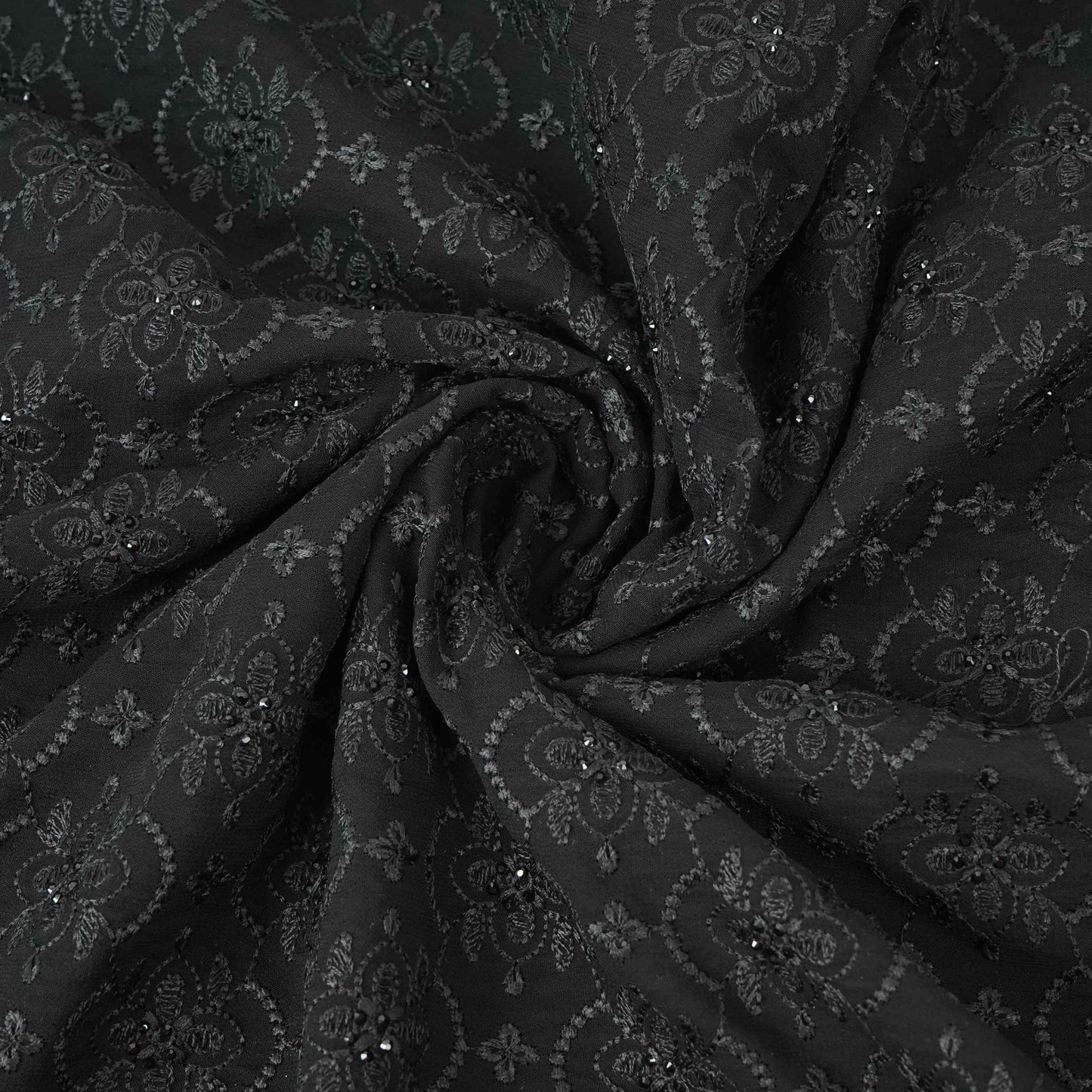 Black Chikankari Thread Embroidery Georgette Fabric DR-32408