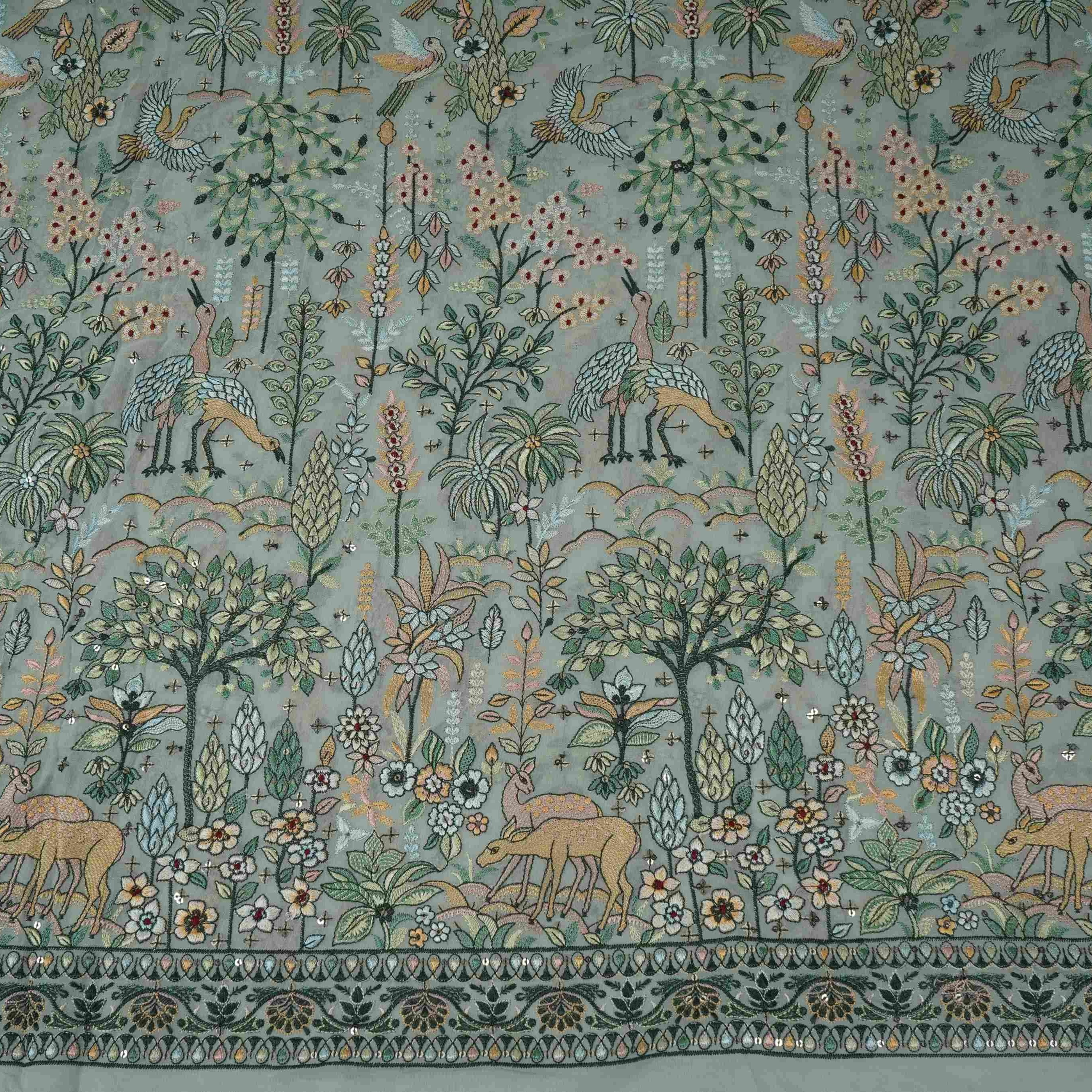 Soft Grey Thread Embroidery Georgette Fabric DR-32381 - TradeUNO