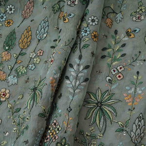 Soft Grey Thread Embroidery Georgette Fabric DR-32381 - TradeUNO
