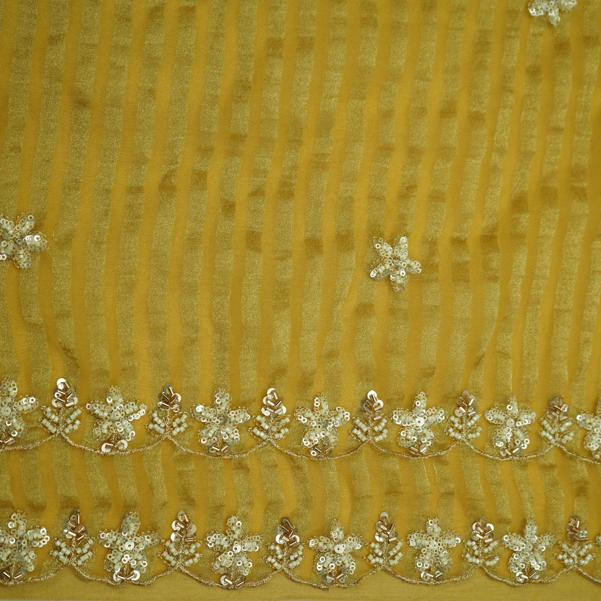 Yellow Floral Buti Embroidery with Stripes Fendi Tissue Fabric GT-35274